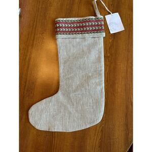 Arhaus Holiday Stocking Jute with Red and Green Trim 18"x11.5" NWT